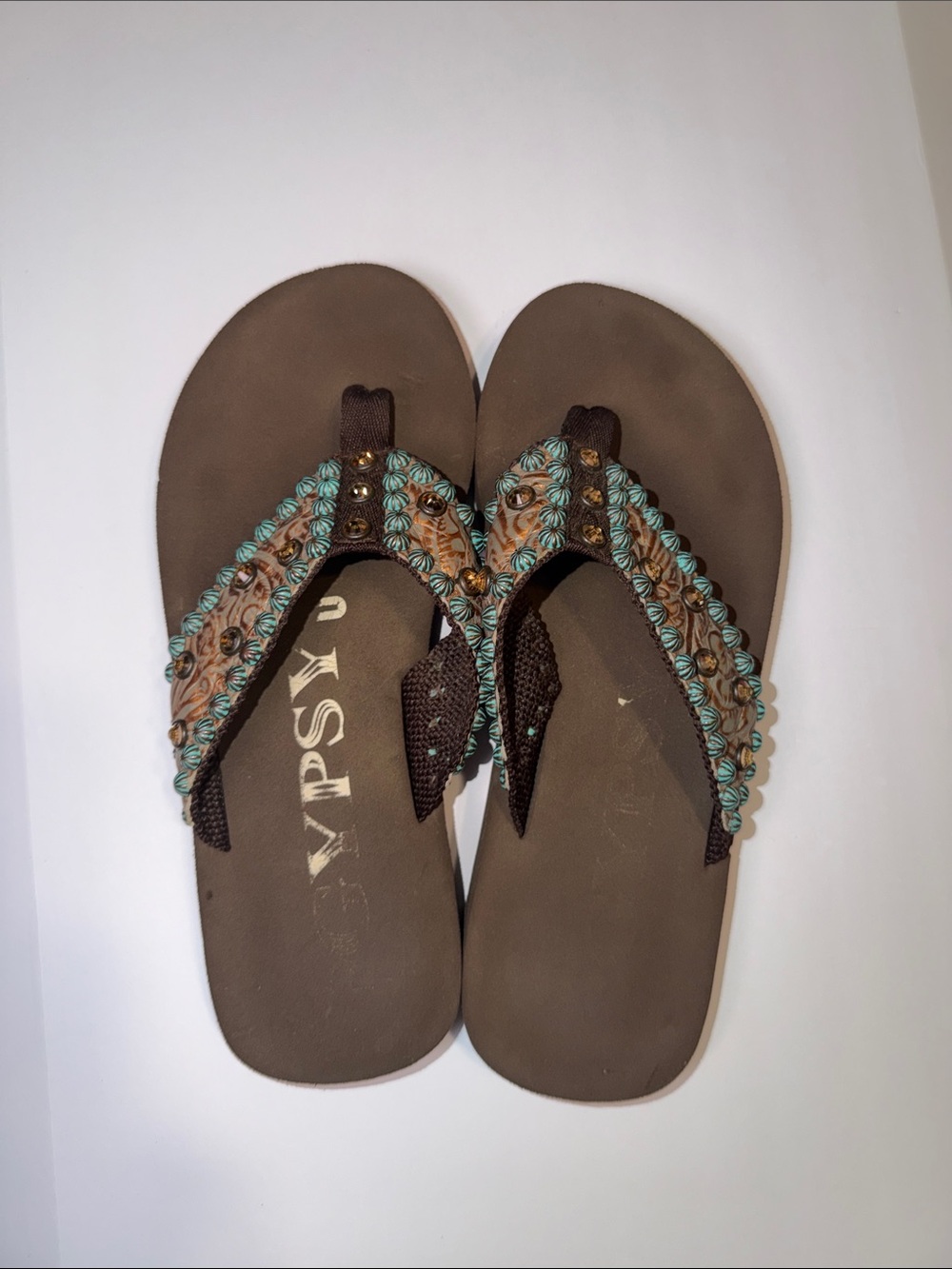 Gypsy Soule Brown and Turquoise Women's Sandals - Size 10